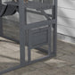 Gray wooden outdoor cat enclosure with mesh panels and hinged door front