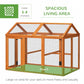 Orange wooden chicken run with spacious wire mesh sides and flat base platform