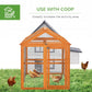 Orange wooden chicken run for coop use, wire mesh enclosure with door openings