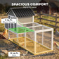 Wooden chicken coop with main house and enclosed run, with green layout lines