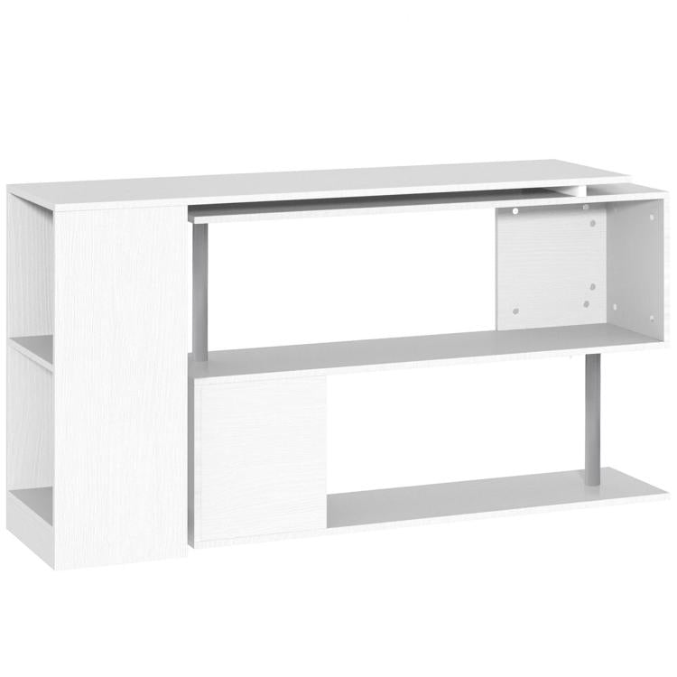 White L-shaped corner computer desk with open storage shelves