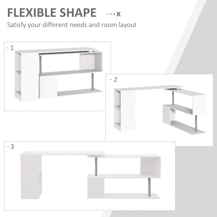White L-shaped desk flexibility layout showing different assembly configurations