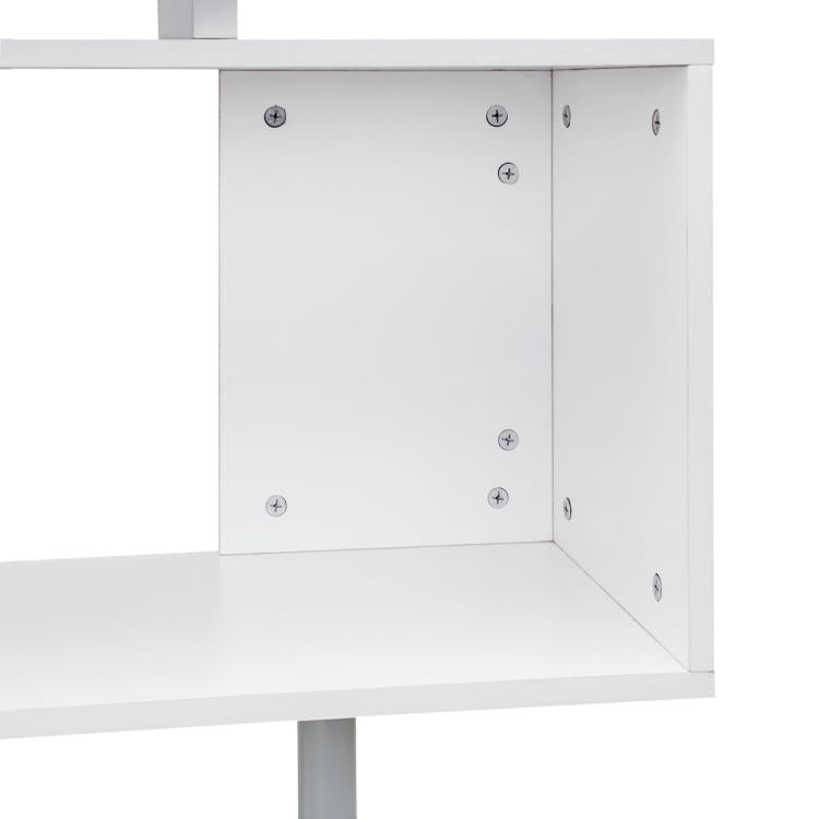 Underside view of white desktop panel with metal mounting screws