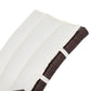 Beige rocking recliner seat cushion with dark brown woven rattan frame edge
