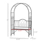Black metal 2-seat arbor bench with arched trellis frame and slatted seat