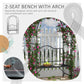 Black 2-seat bench with arched trellis frame and decorative arched back