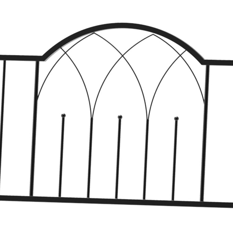 Black metal arched trellis back panel with curved grid details