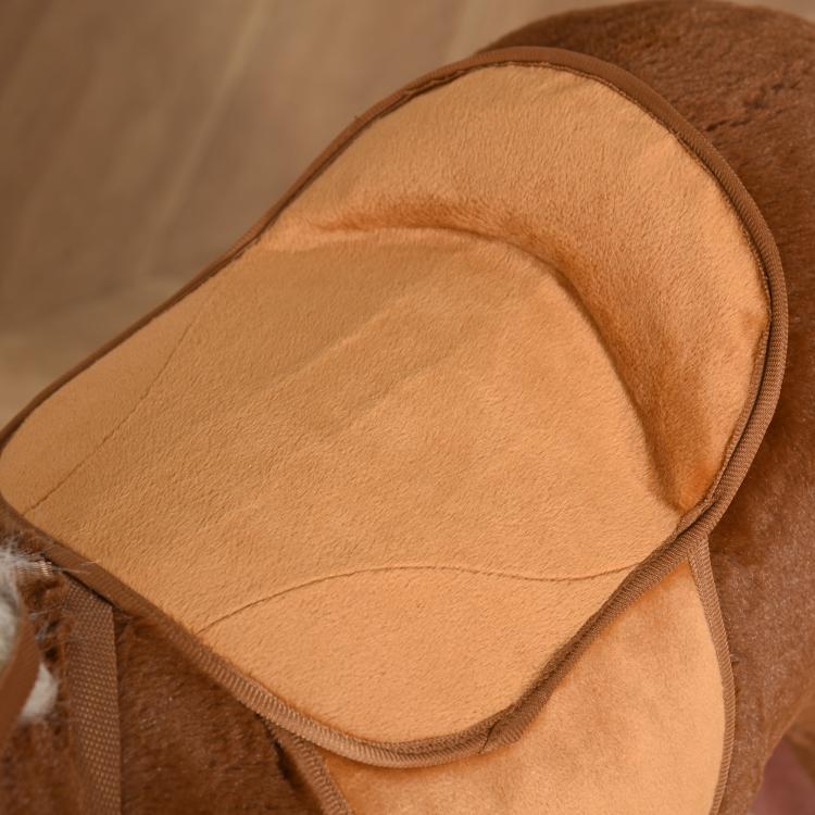 Plush kids ride-on walking horse, brown soft body with stitched head