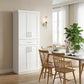 White freestanding pantry cabinet with shaker doors and top cabinet section