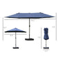 Dark blue rectangular patio market umbrella with pole, base, and included cover
