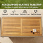 Acacia wood slatted tabletop for outdoor bar table with warm natural tone