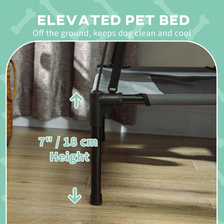 Raised elevated dog bed with 7 in height clearance and sturdy protective feet