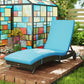 Sky blue outdoor sun lounger chaise with adjustable backrest and dark wicker legs