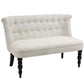 Cream upholstered armless loveseat with button-tufted backrest and dark wood legs