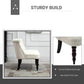 Cream armless loveseat with curved dark wood legs, promo graphic