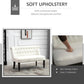 Cream upholstered armless loveseat with soft cushioned seat, promo graphic