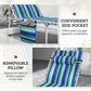 Set of 2 blue striped folding lounge chairs, side pocket and removable head pillow