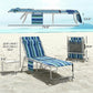 Blue striped folding chaise lounge with covered face hole and side table, gray frame