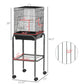 Black 45-inch bird cage with detachable wheeled stand and labeled dimensions