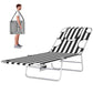 Black-and-white striped folding chaise lounge chair with head pillow and face opening