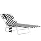 Striped tanning lounger with face-hole headrest, included pillow, 5-level adjustable legs