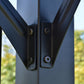 Dark steel canopy joint bracket with bolts connecting support arms