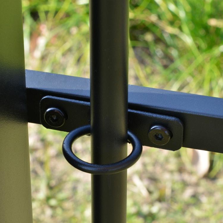 Dark steel canopy arm with circular hook for retractable mechanism