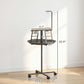 Wheeled bird play stand with round tray, wood perch, and climbing ladder structure