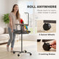 Bird play stand with swivel wheels and locking brakes, wood perch and tray
