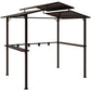 Dark metal grill gazebo with double hardtop roof, open sides and support posts