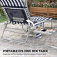 Folding lounge chair with blue-and-white striped cushion, mesh pocket, and side table