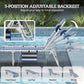 5-position adjustable backrest folding chaise lounge with blue-and-white striped fabric