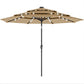Khaki outdoor patio umbrella with solar LED lights, 3-tier canopy and pole