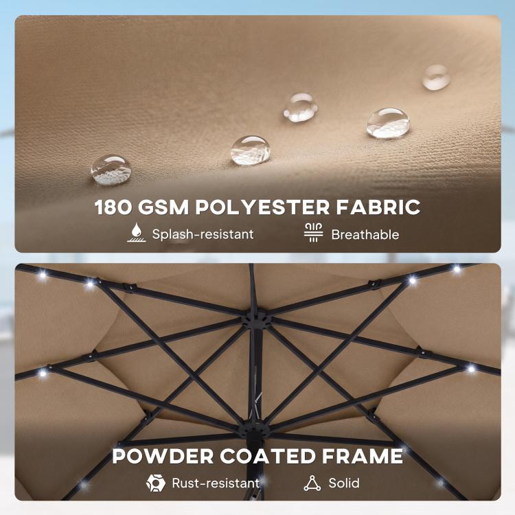 Khaki umbrella fabric with water droplets and powder-coated steel frame