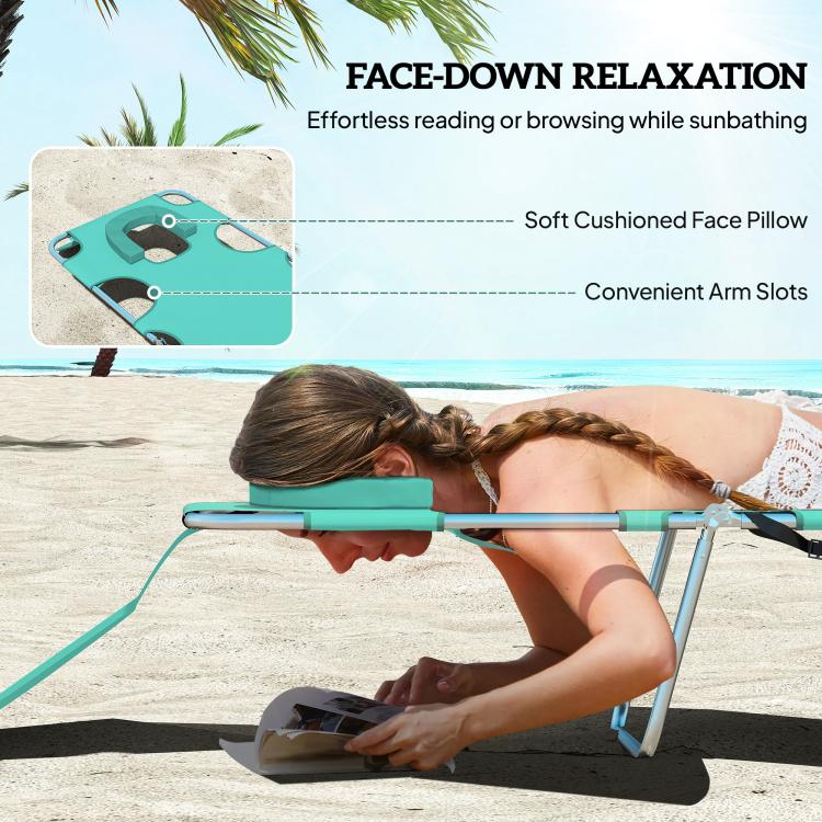 Light green face-down relaxation lounge chair with soft cushioned face pillow