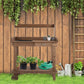 Wood potting bench with sink opening and stacked shelves for plants and tools