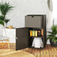 Outdoor towel rack cabinet with drawer, dark brown, open side storage shelves