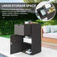 Outdoor towel storage cabinet with two compartments and drawer, dark wicker