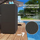 All-weather wicker cabinet with door and side drawer, dark brown weave