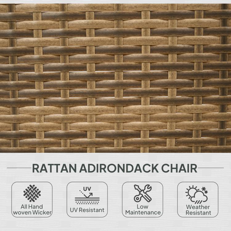 Woven rattan wicker texture on patio Adirondack chair with durable finish