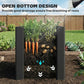 Black raised garden bed planter box with open bottom design for drainage