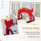 Red kids basketball hoop with cartoon frame and stable base legs on the floor