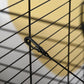 Black metal cage wire panel with latch clip on the front grid