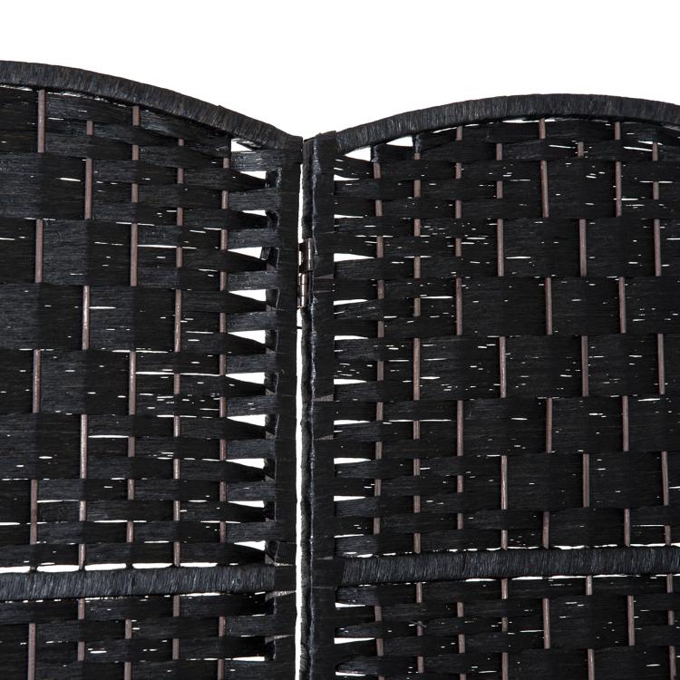 Close-up of black 4-panel divider seam with woven lattice and hinge gap