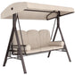 Beige 3-seat porch swing glider with canopy, three padded seat backs
