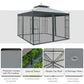 Gray steel outdoor gazebo with roof canopy and transparent mesh curtain walls