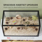 Spacious acrylic pet habitat with black frame, deep bedding, and small accessories
