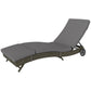 Gray adjustable chaise lounge chair with padded seat, backrest, and wheel base