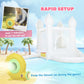 White inflatable castle bounce house setup with yellow blower unit for inflation
