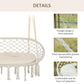 Macrame hammock chair detail view with cream cushion and thick hanging rope